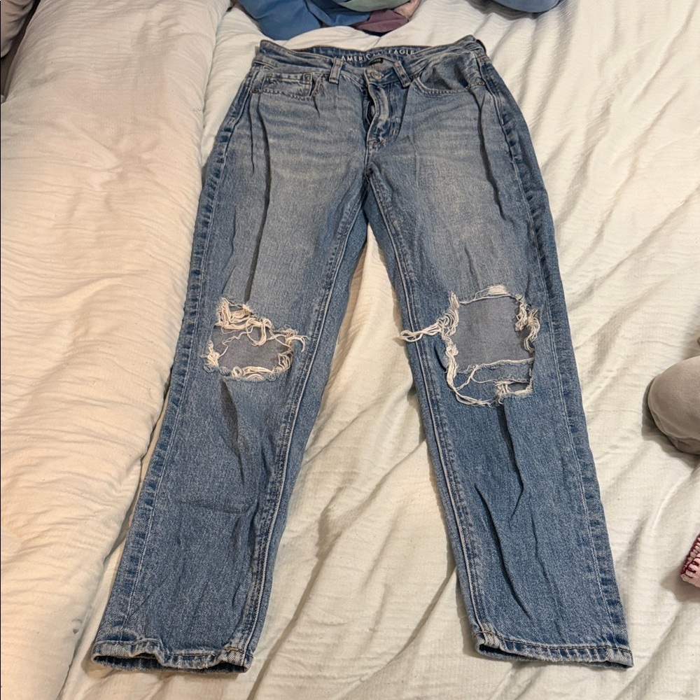 American Eagle Outfitters Light Blue Straight Leg Ripped Jeans